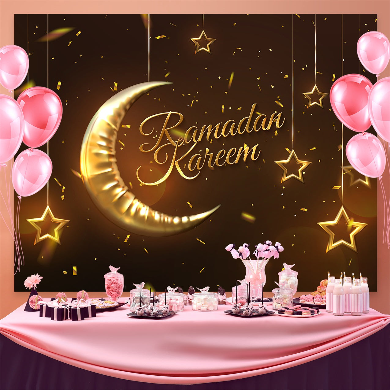 Ramadan Backdrops Golden Crescent Moon Backdrop UK GQ3-7