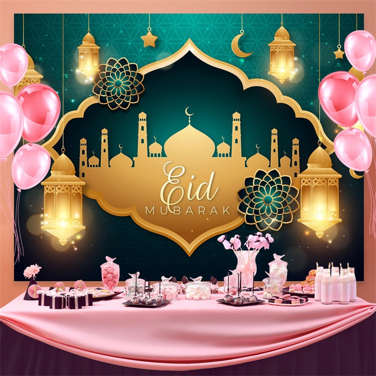 Eid Mubarak Backdrop Luxurious Gold Mosque Lantern Backdrop UK GQ3-70