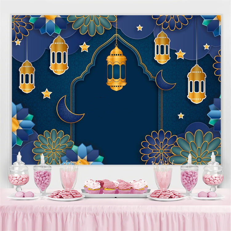 Eid Mubarak Backdrop Floral Mandala Blue Festive Backdrop UK GQ3-71