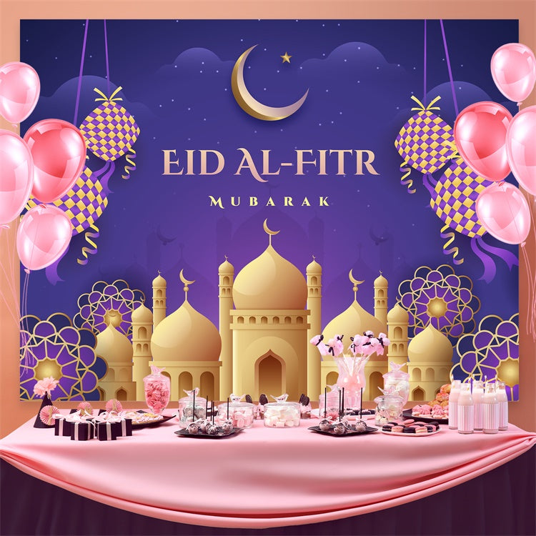 Eid Mubarak Backdrop Crescent Moon Purple Eid Backdrop UK GQ3-73