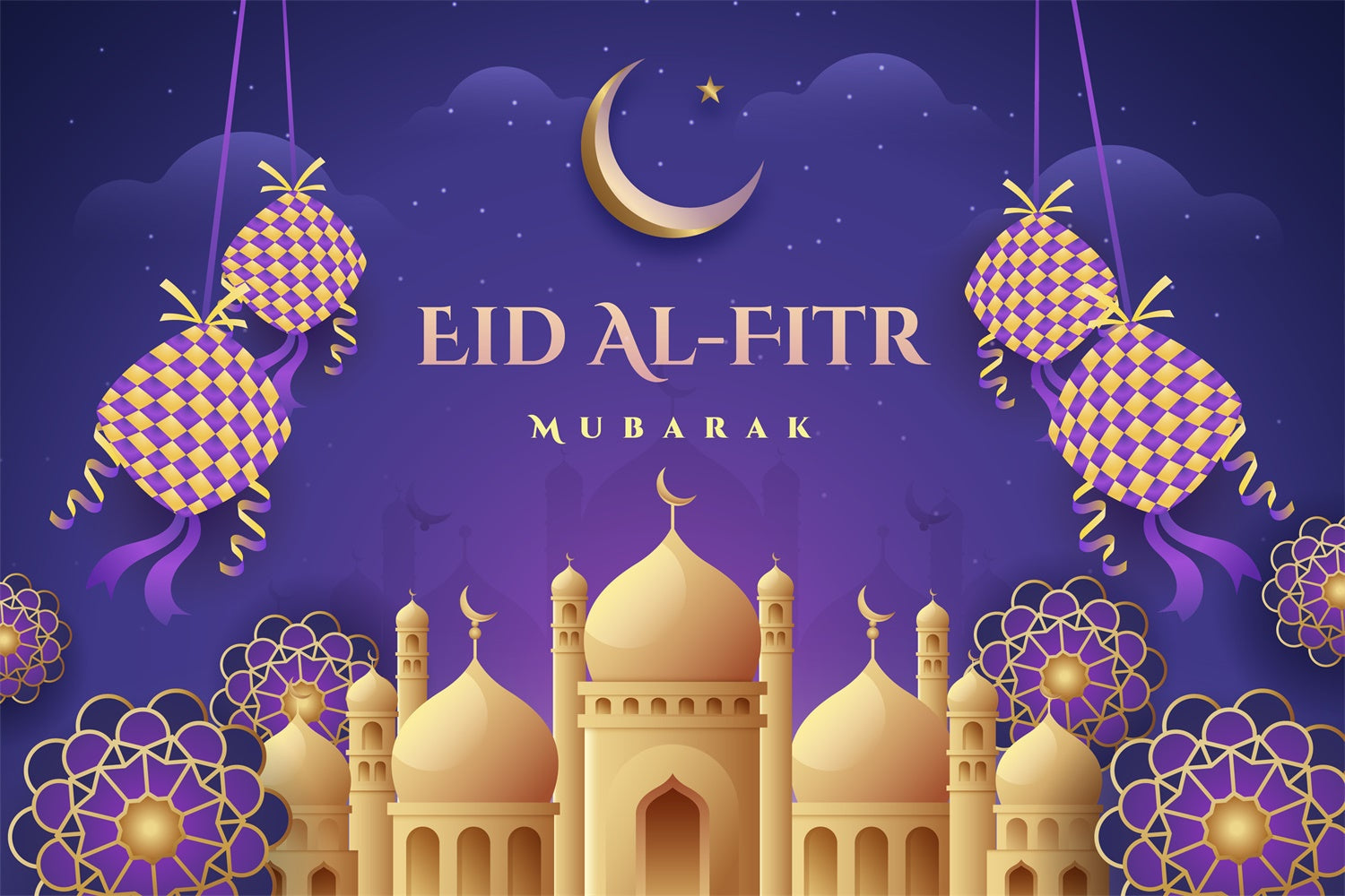 Eid Mubarak Backdrop Crescent Moon Purple Eid Backdrop UK GQ3-73