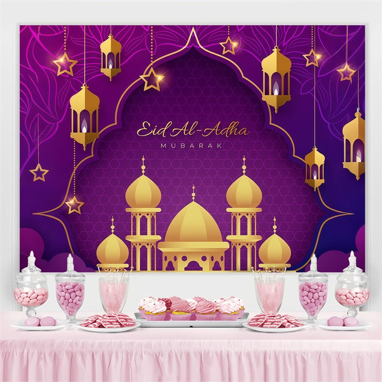 Eid Mubarak Backdrop Elegant Gold Archway Purple Backdrop UK GQ3-74