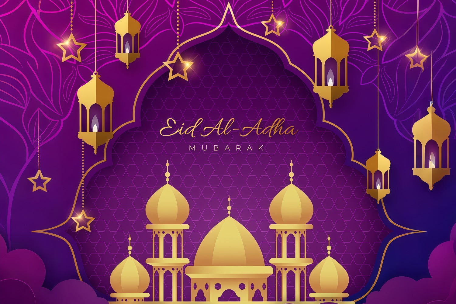 Eid Mubarak Backdrop Elegant Gold Archway Purple Backdrop UK GQ3-74