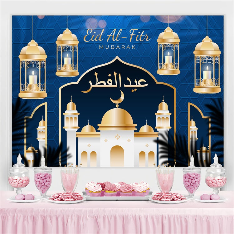 Eid Mubarak Backdrop Elegant Hanging Lanterns Blue Backdrop UK GQ3-78