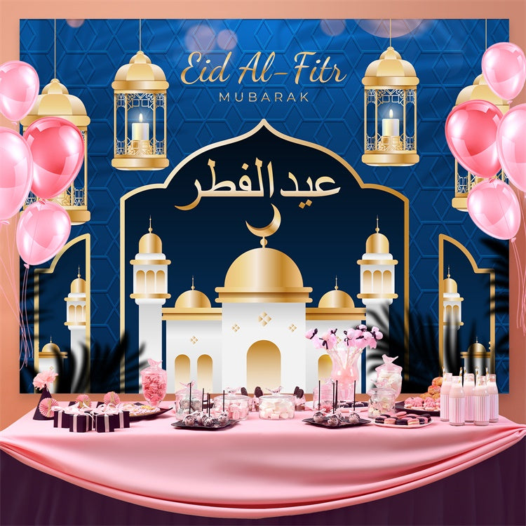 Eid Mubarak Backdrop Elegant Hanging Lanterns Blue Backdrop UK GQ3-78