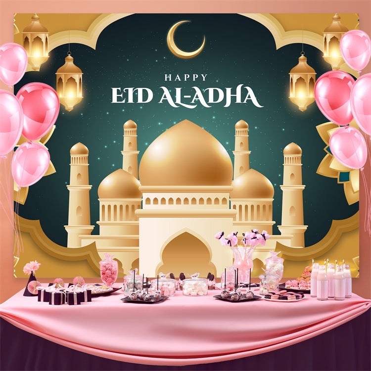 Eid Mubarak Backdrop Green Gold Luxurious Eid Backdrop UK GQ3-79