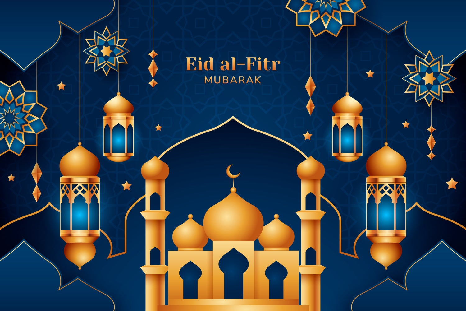 Eid Mubarak Backdrop Ornate Gold Minarets Eid Blue Backdrop UK GQ3-80