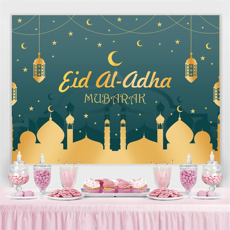 Eid Mubarak Backdrop Green Night Golden Mosque Backdrop UK GQ3-81