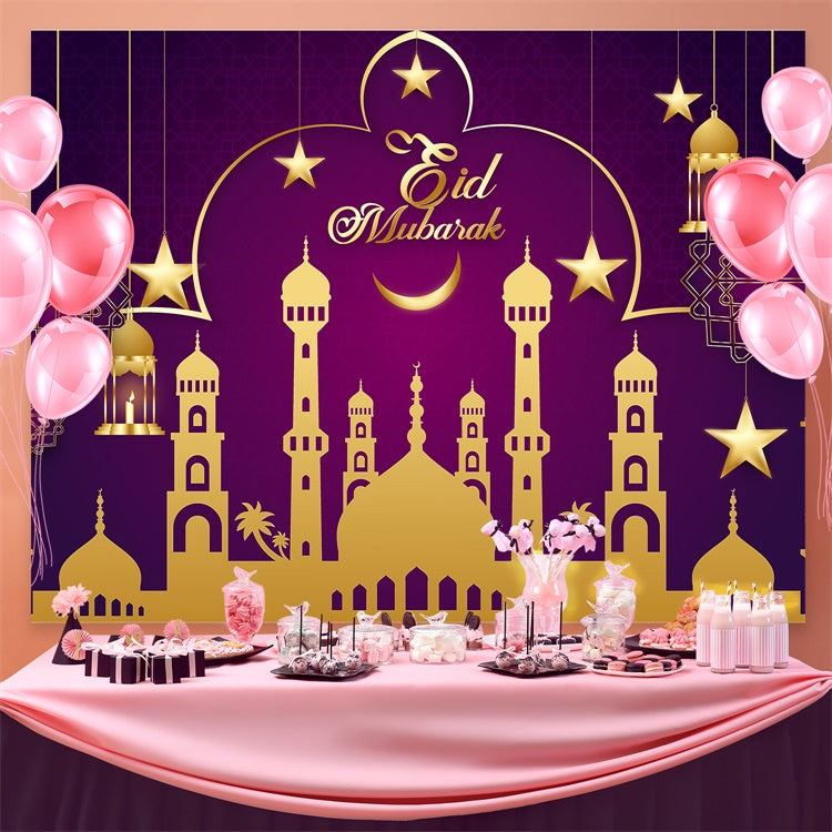 Eid Mubarak Backdrop Festival Hanging Lights Purple Backdrop UK GQ3-85