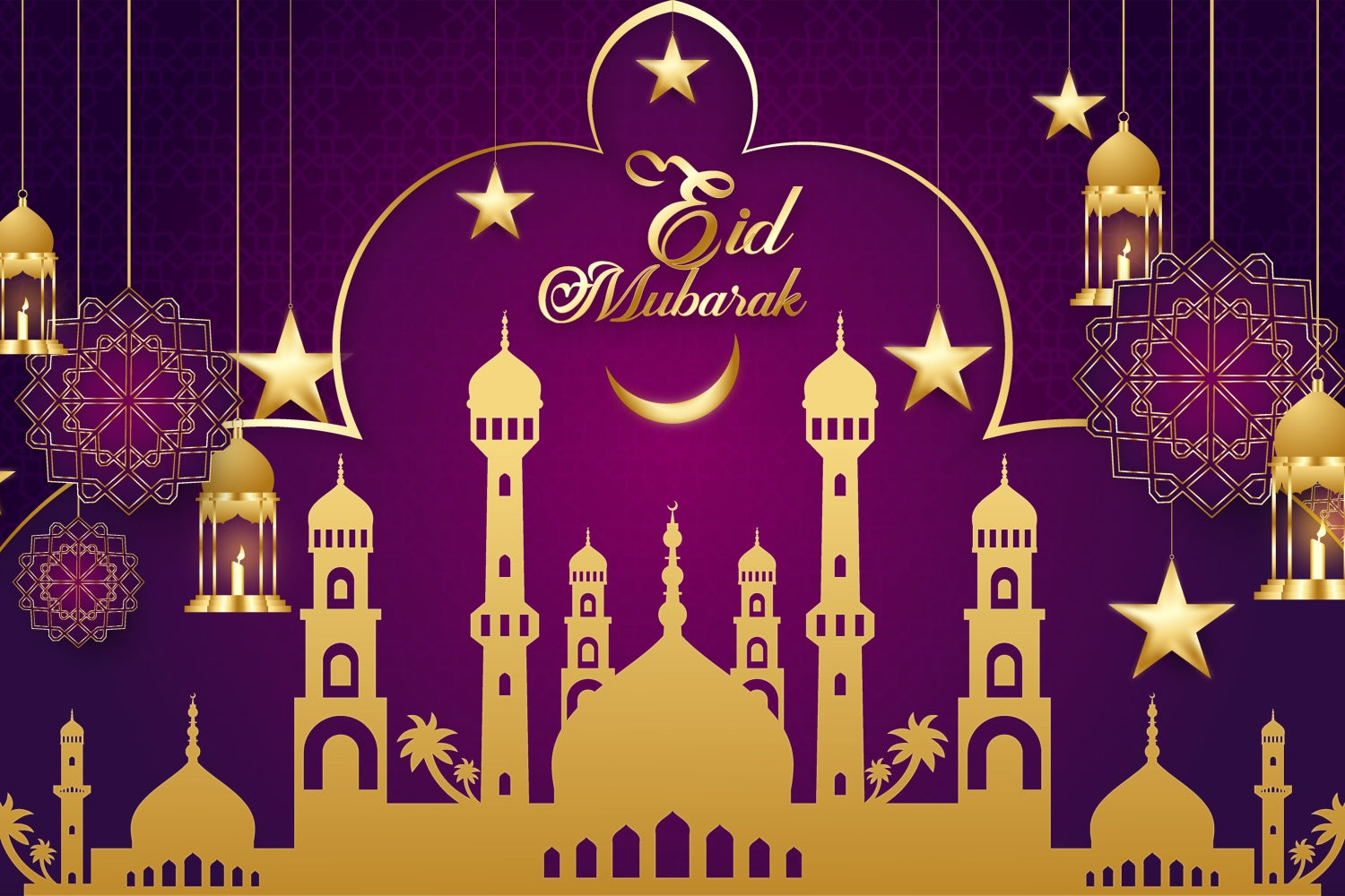 Eid Mubarak Backdrop Festival Hanging Lights Purple Backdrop UK GQ3-85