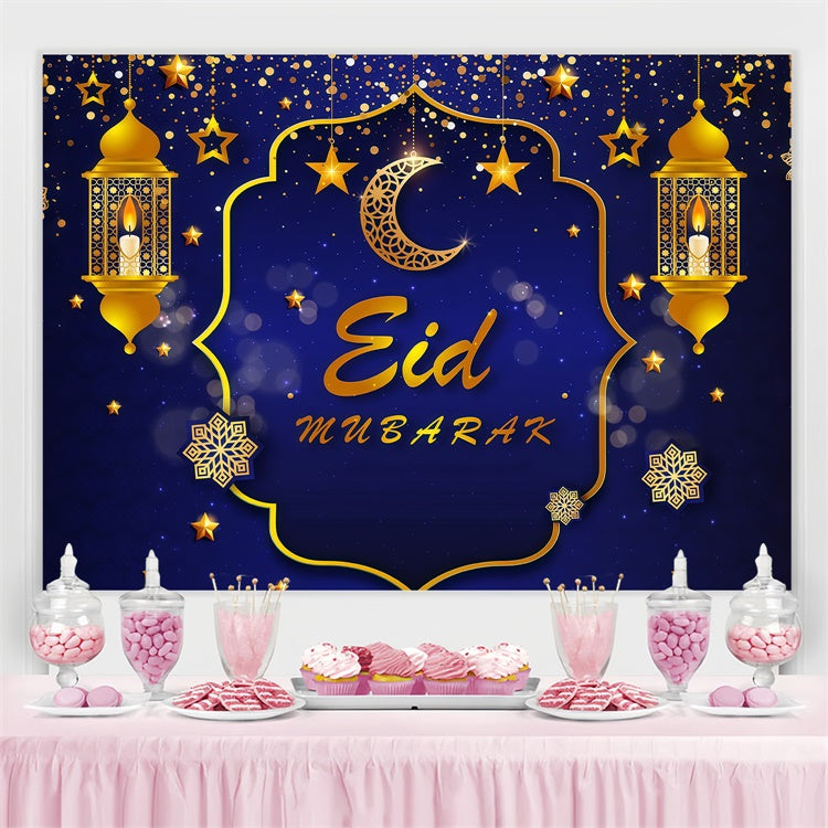 Eid Mubarak Backdrop Deep Blue Golden Lanterns Backdrop UK GQ3-87