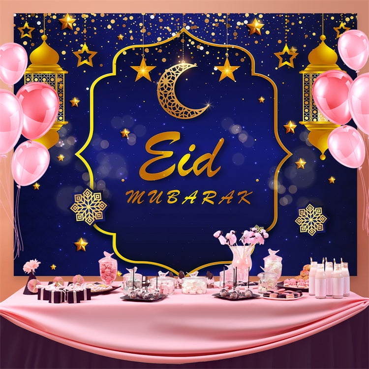 Eid Mubarak Backdrop Deep Blue Golden Lanterns Backdrop UK GQ3-87