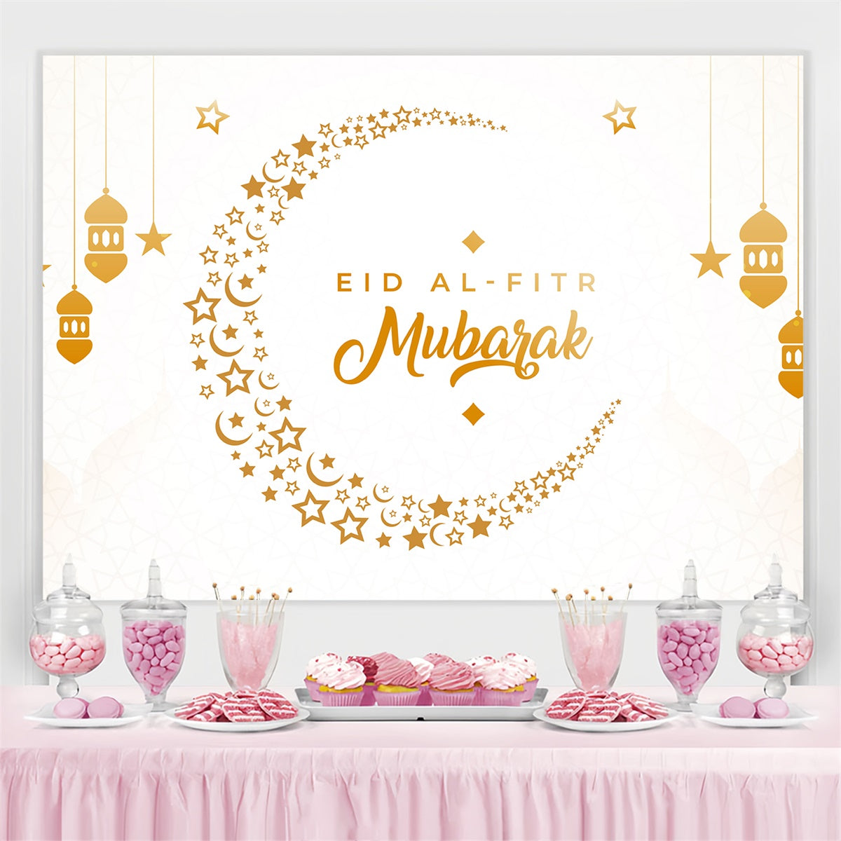 Eid Mubarak Backdrop Minimalist Gold Crescent Eid Backdrop UK GQ3-88
