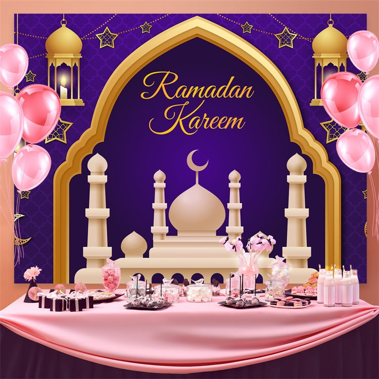 Ramadan Backdrops Royal Purple Gold Lantern Arch Backdrop UK GQ3-9