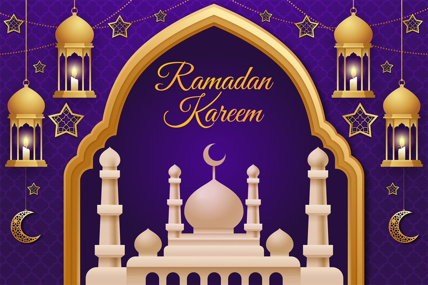Ramadan Backdrops Royal Purple Gold Lantern Arch Backdrop UK GQ3-9