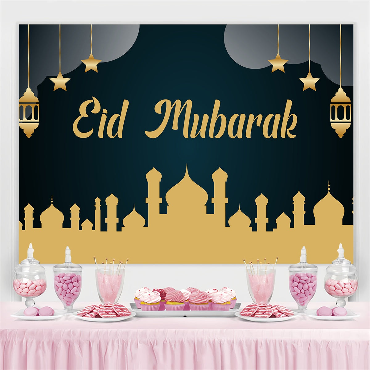 Eid Mubarak Backdrop Golden Mosque Silhouette Eid Backdrop UK GQ3-90