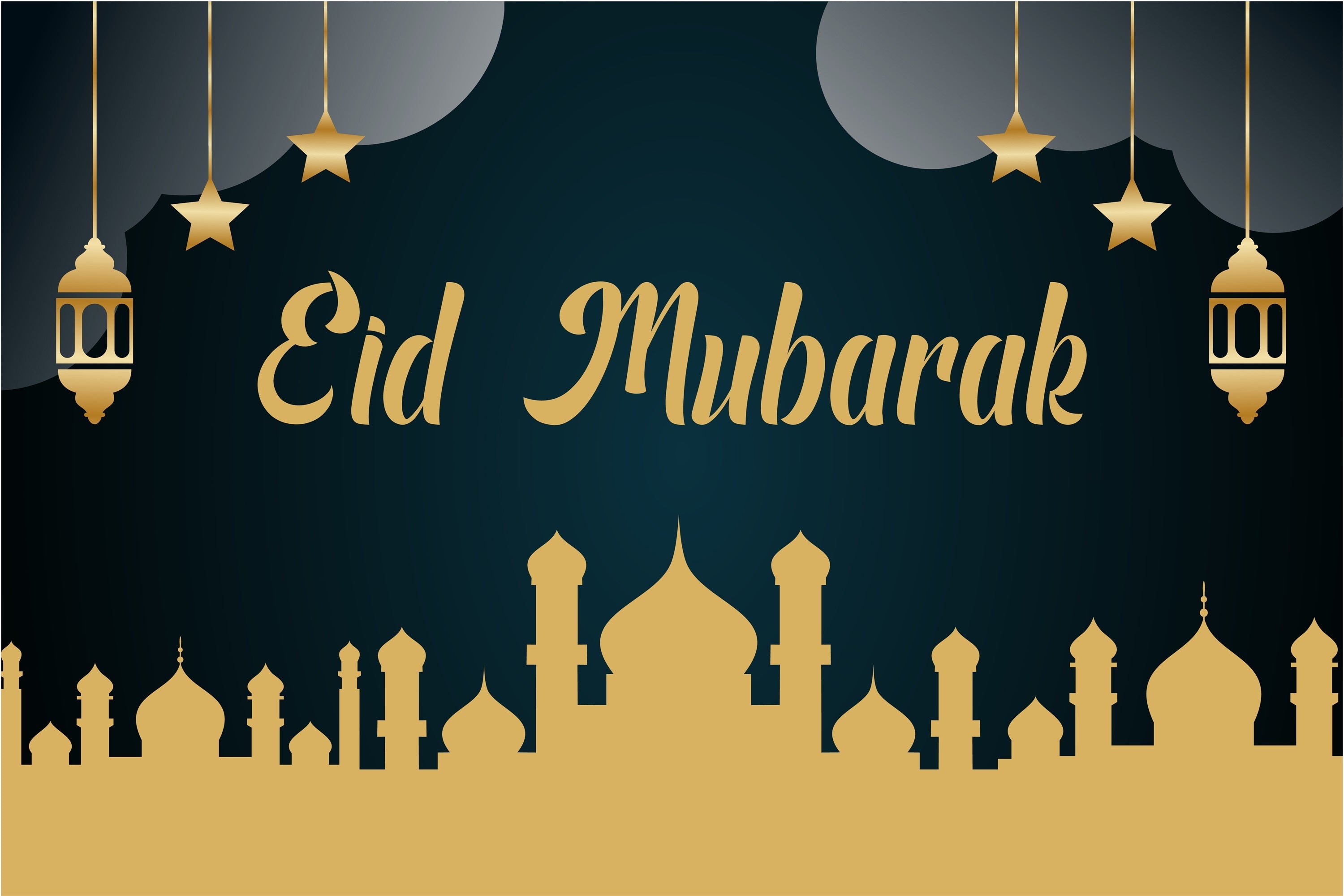 Eid Mubarak Backdrop Golden Mosque Silhouette Eid Backdrop UK GQ3-90