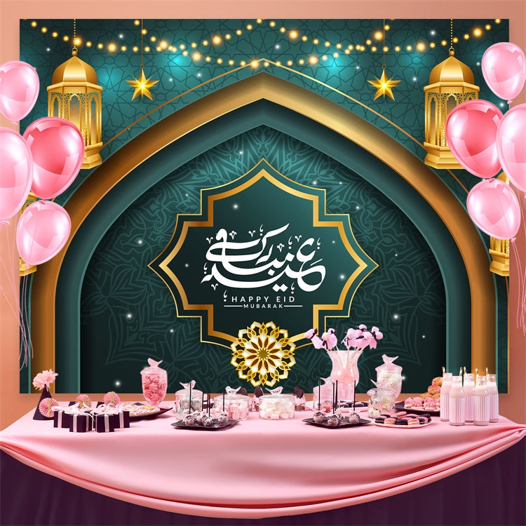 Eid Mubarak Backdrop Islamic Archway Hanging Lights Backdrop UK GQ3-92