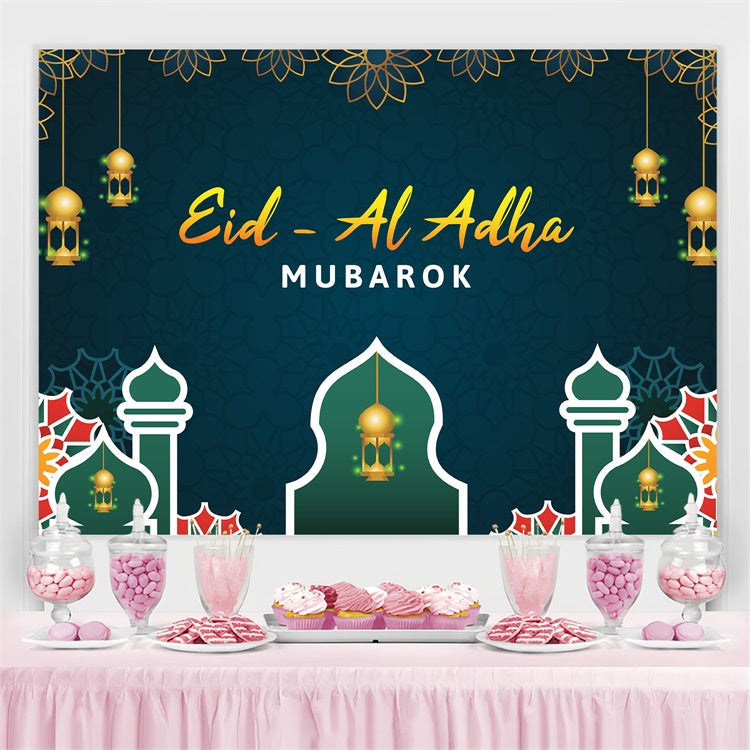 Eid Mubarak Backdrop Golden Floral Hanging Lantern Backdrop UK GQ3-93