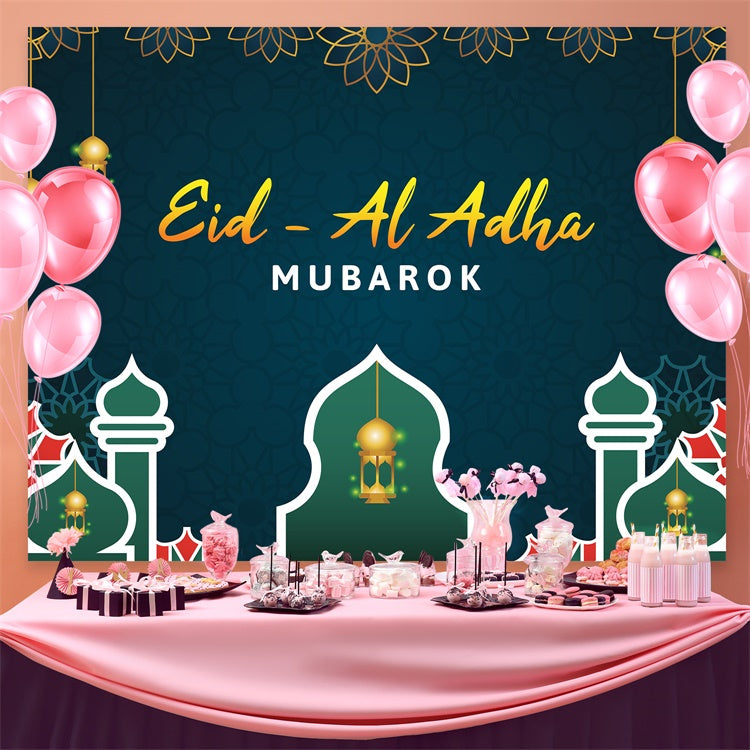 Eid Mubarak Backdrop Golden Floral Hanging Lantern Backdrop UK GQ3-93