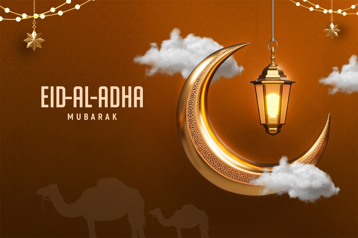 Eid Mubarak Backdrop Desert Night Camel Silhouette Eid Backdrop UK GQ3-95