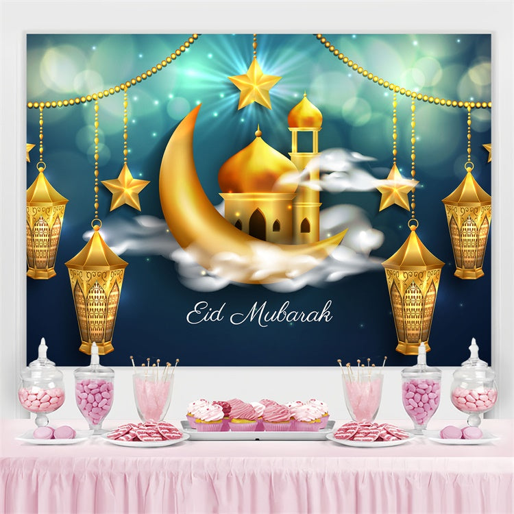 Eid Mubarak Backdrop Shimmering Crescent Star Eid Backdrop UK GQ3-97