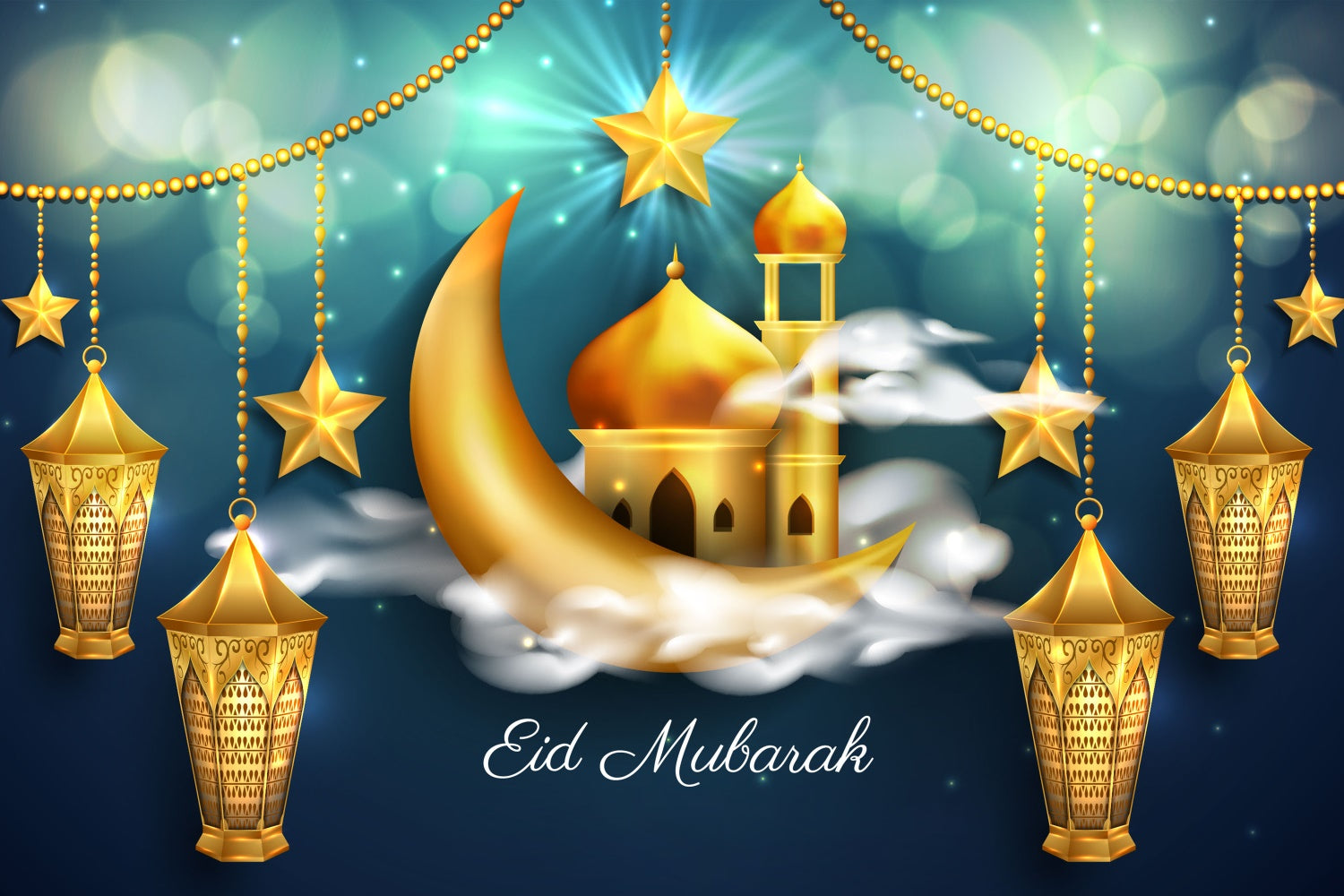 Eid Mubarak Backdrop Shimmering Crescent Star Eid Backdrop UK GQ3-97