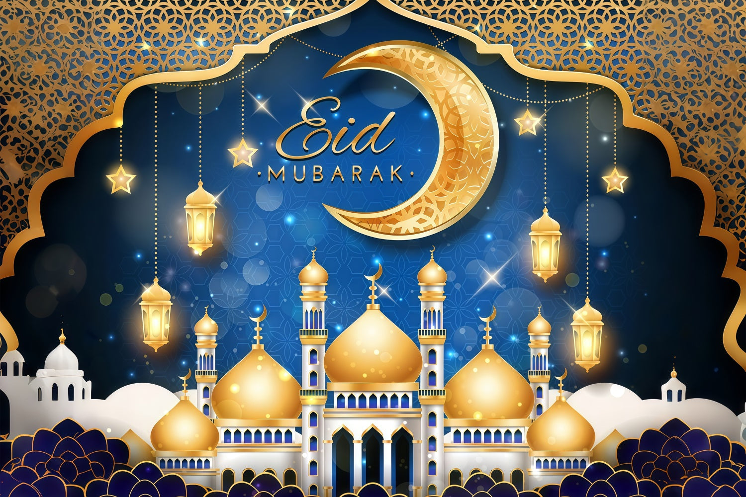 Eid Mubarak Backdrop Golden Majestic Mosque Festive Backdrop UK GQ3-99