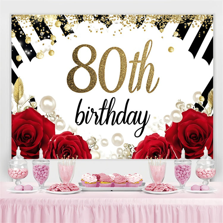 Birthday Backdrop Rose Pearl 80th Party Custom Backdrop UK GQ4-1