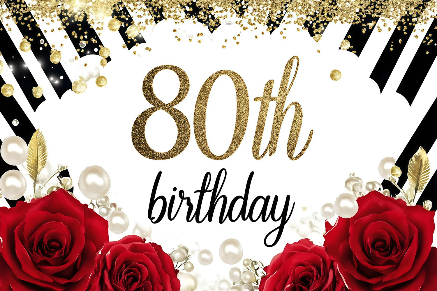 Birthday Backdrop Rose Pearl 80th Party Custom Backdrop UK GQ4-1