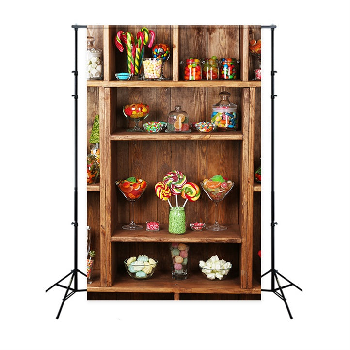 Wooden Backdrop Candy Shelf Backdrop UK GQ4-102