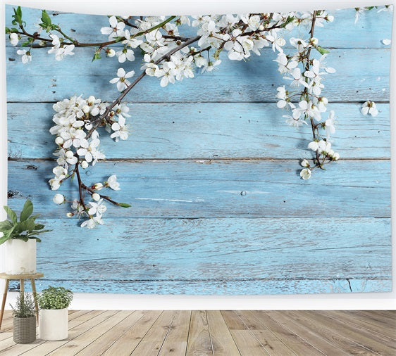 Rustic Wood Backdrop Floral Blue Backdrop UK GQ4-117