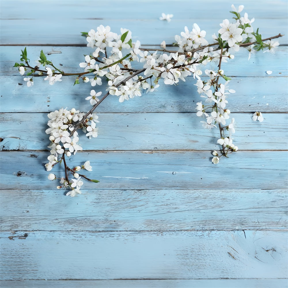 Rustic Wood Backdrop Floral Blue Backdrop UK GQ4-117