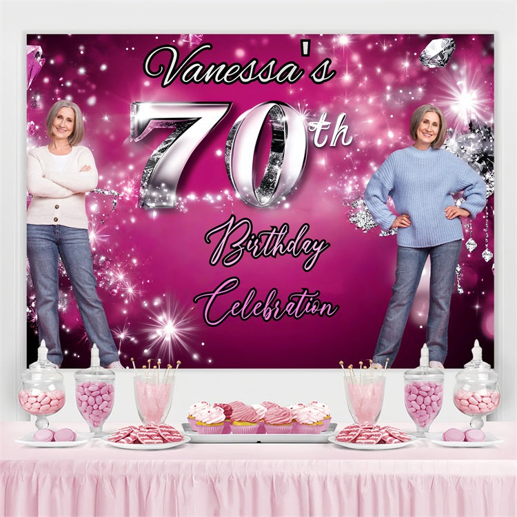 Personalized 70th Birthday Backdrop Pink Diamond Sparkle Backdrop UK GQ4-12