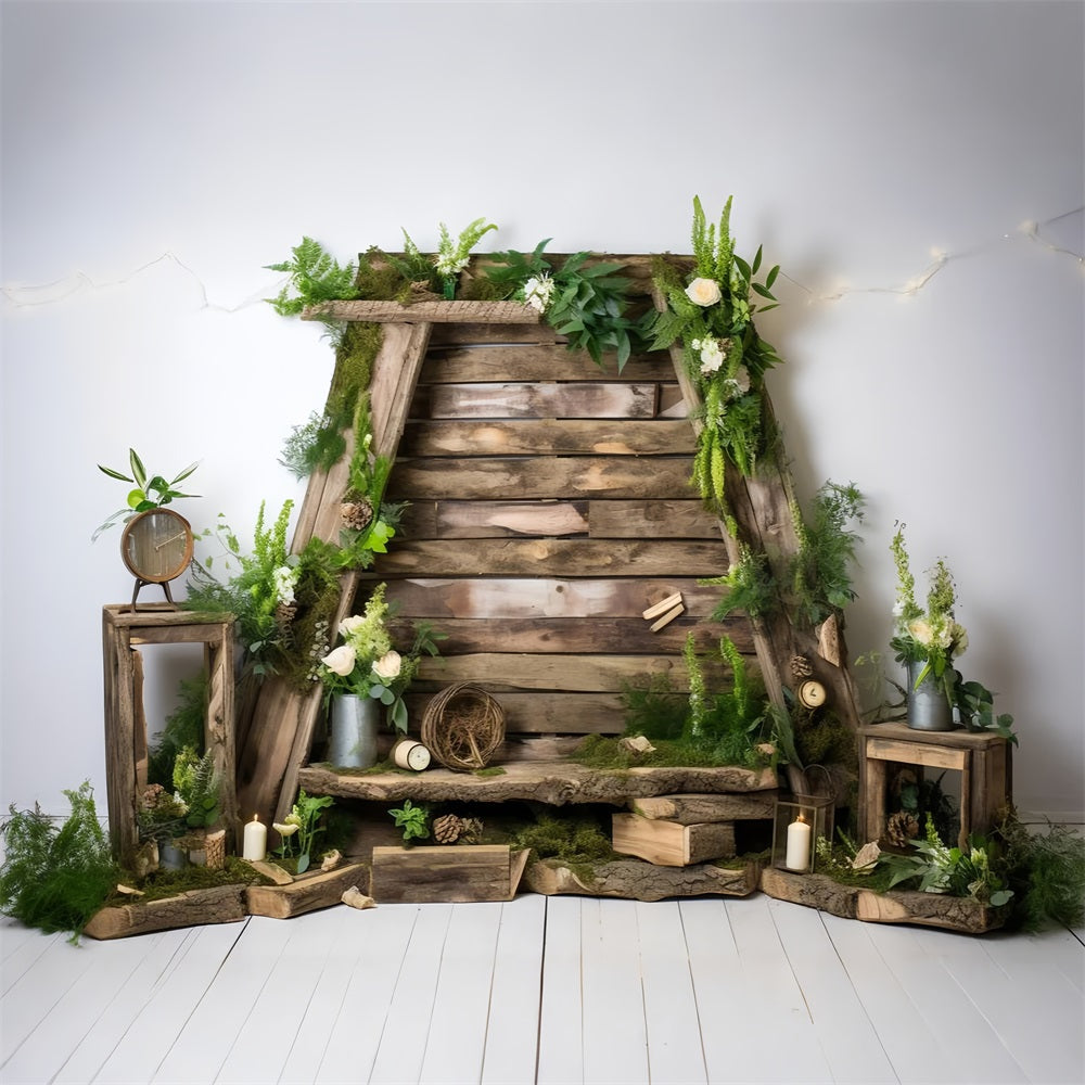 Wood Floor Backdrop Floral Wall Backdrop UK GQ4-120