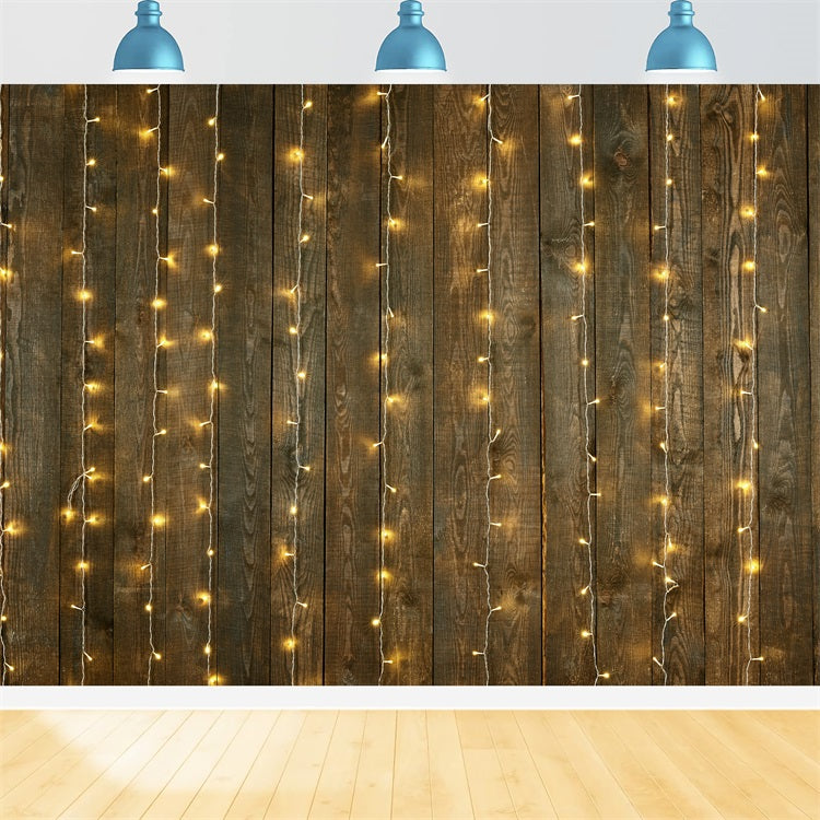 Dark Wood Backdrop Warm String Lights Backdrop UK GQ4-128