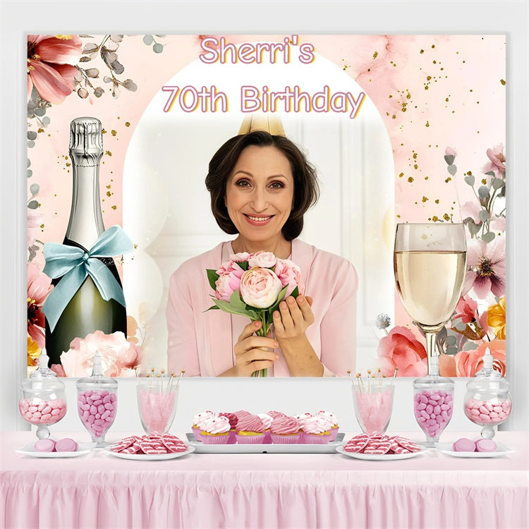 Personalized Birthday Backdrops Champagne Pink Floral Backdrop UK GQ4-13