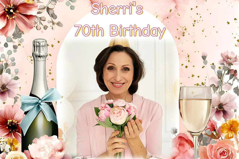 Personalized Birthday Backdrops Champagne Pink Floral Backdrop UK GQ4-13