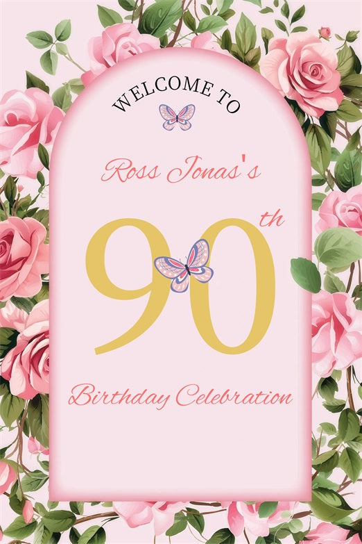 Personalized Birthday Backdrop Floral Archway Welcome 90th Backdrop UK GQ4-16