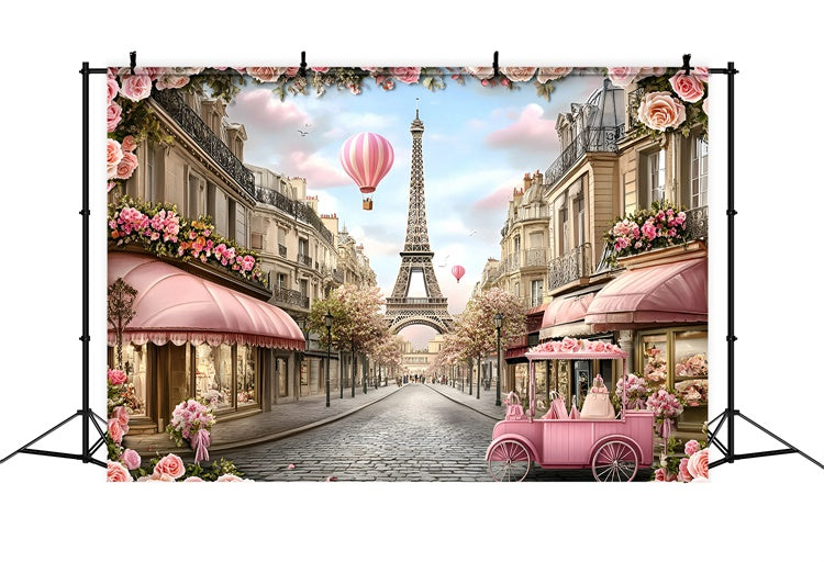 Paris Photography Backdrop Elegant Street Rose Carriage Backdrop UK GQ4-161