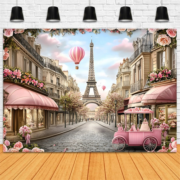 Paris Photography Backdrop Elegant Street Rose Carriage Backdrop UK GQ4-161