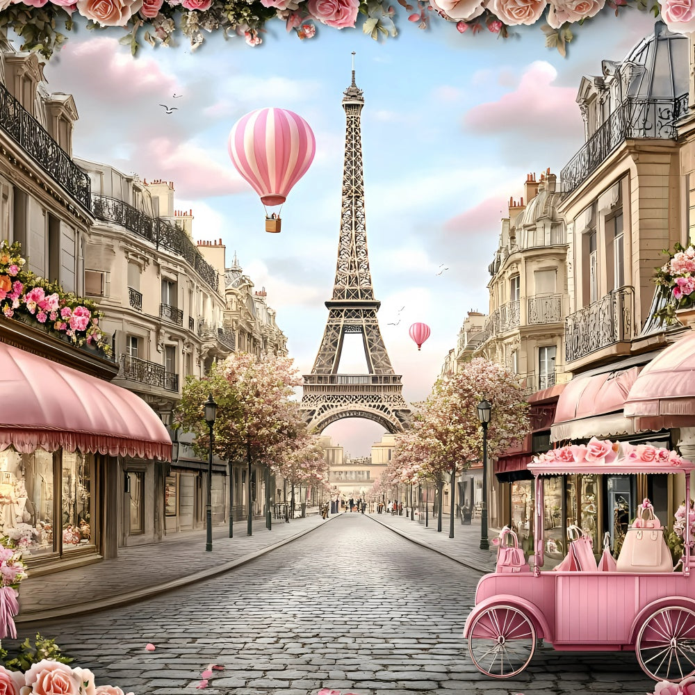 Paris Photography Backdrop Elegant Street Rose Carriage Backdrop UK GQ4-161