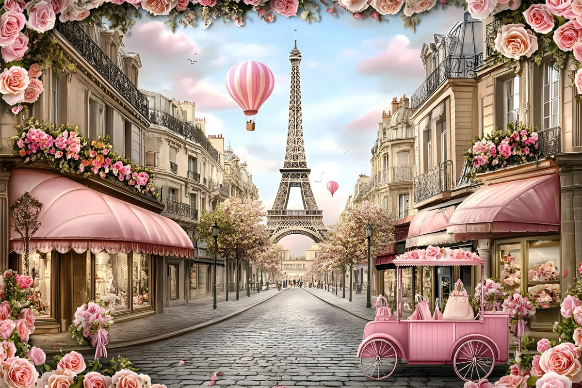 Paris Photography Backdrop Elegant Street Rose Carriage Backdrop UK GQ4-161