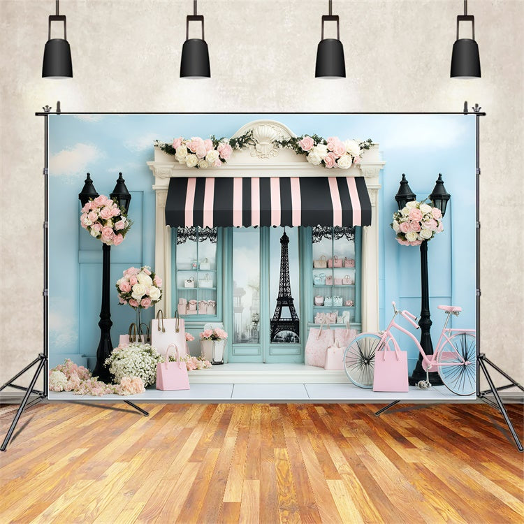 Paris Photo Backdrops Fashion Storefront Bicycle Backdrop UK GQ4-163
