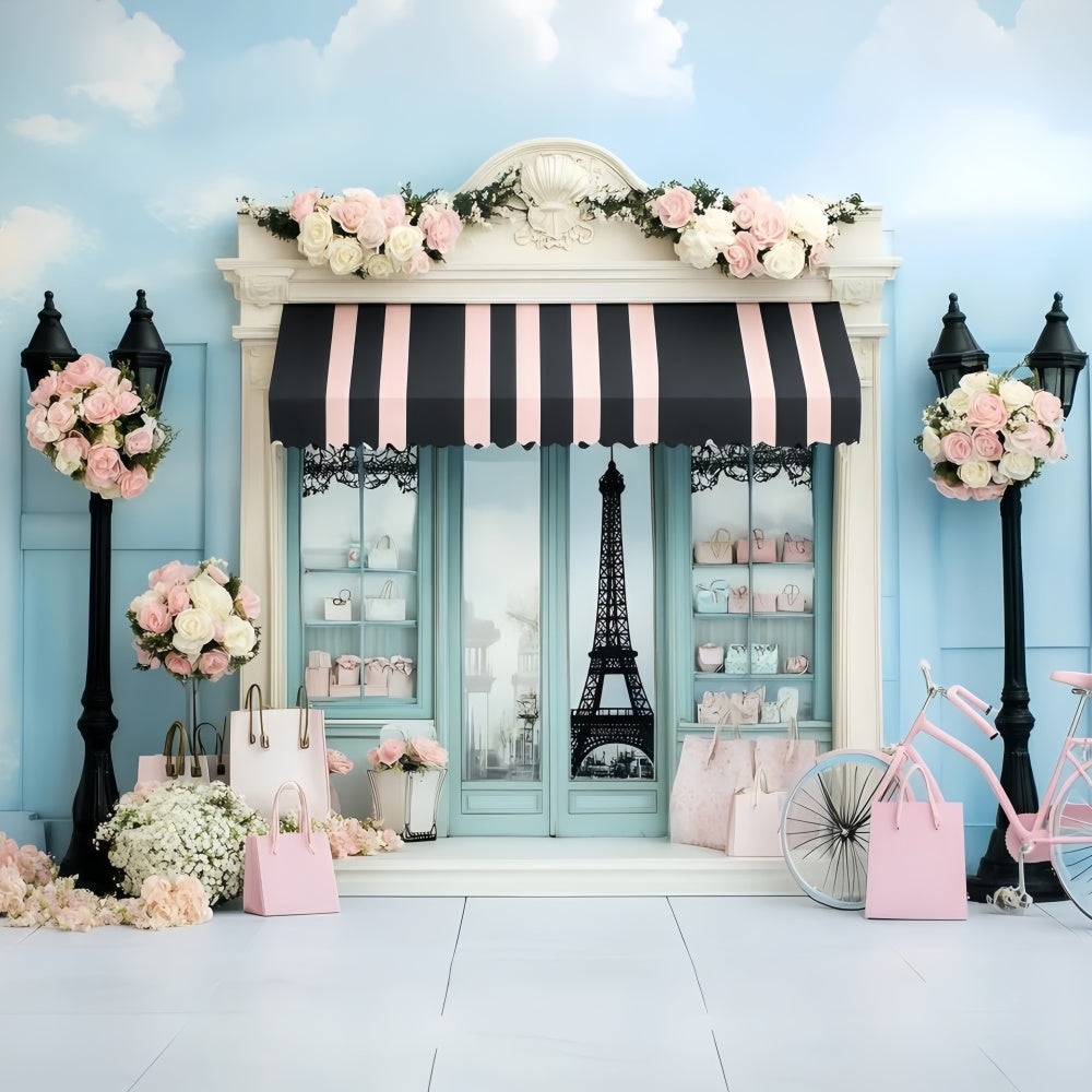 Paris Photo Backdrops Fashion Storefront Bicycle Backdrop UK GQ4-163