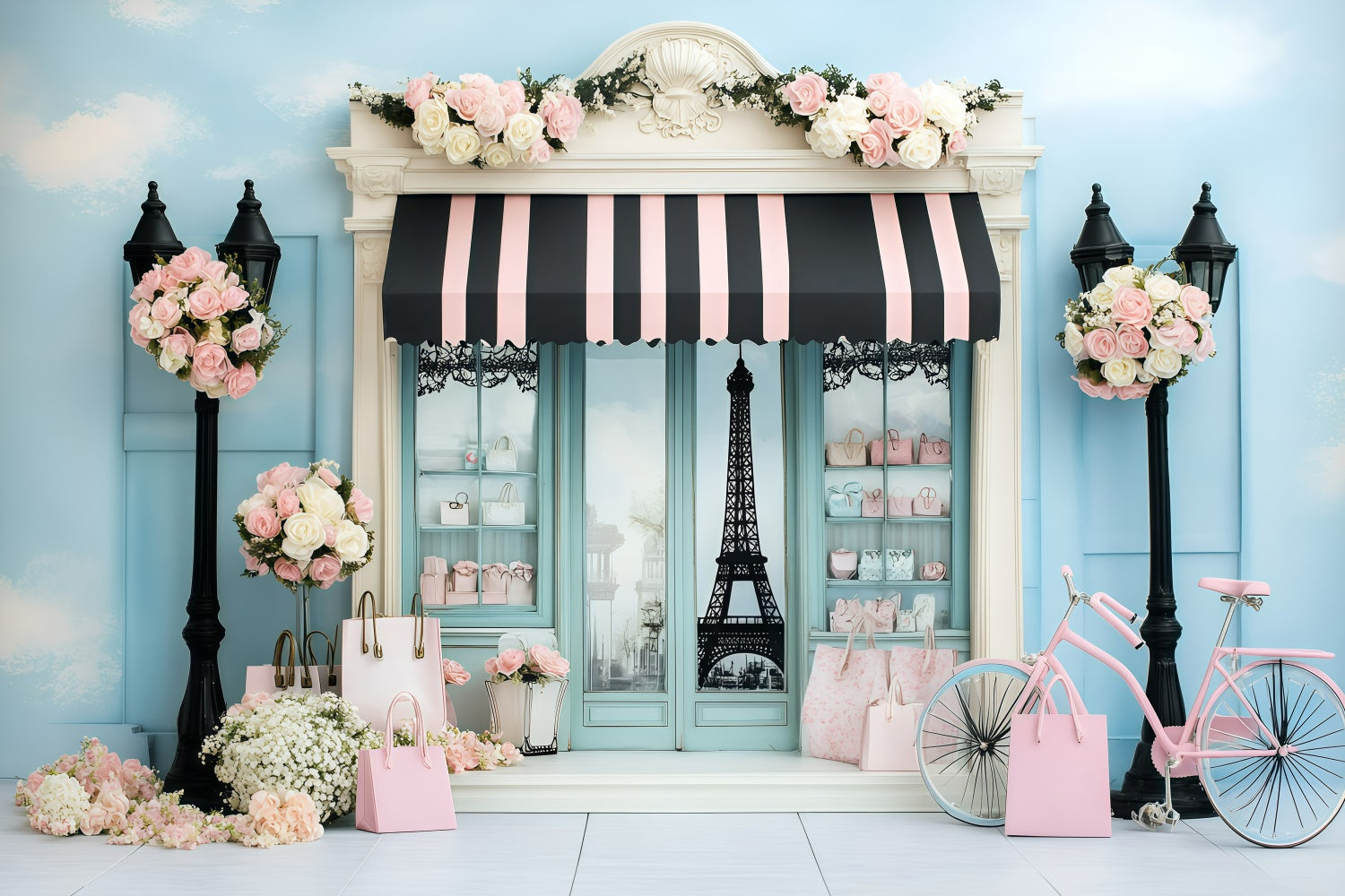 Paris Photo Backdrops Fashion Storefront Bicycle Backdrop UK GQ4-163