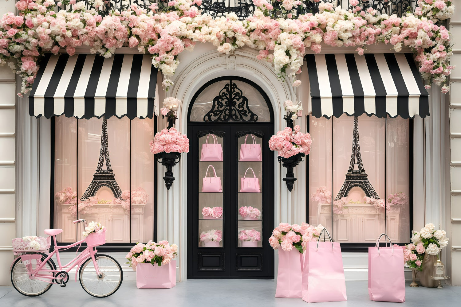 Paris Backdrop Ideas Romantic Boutique Entrance Flower Backdrop UK GQ4-164