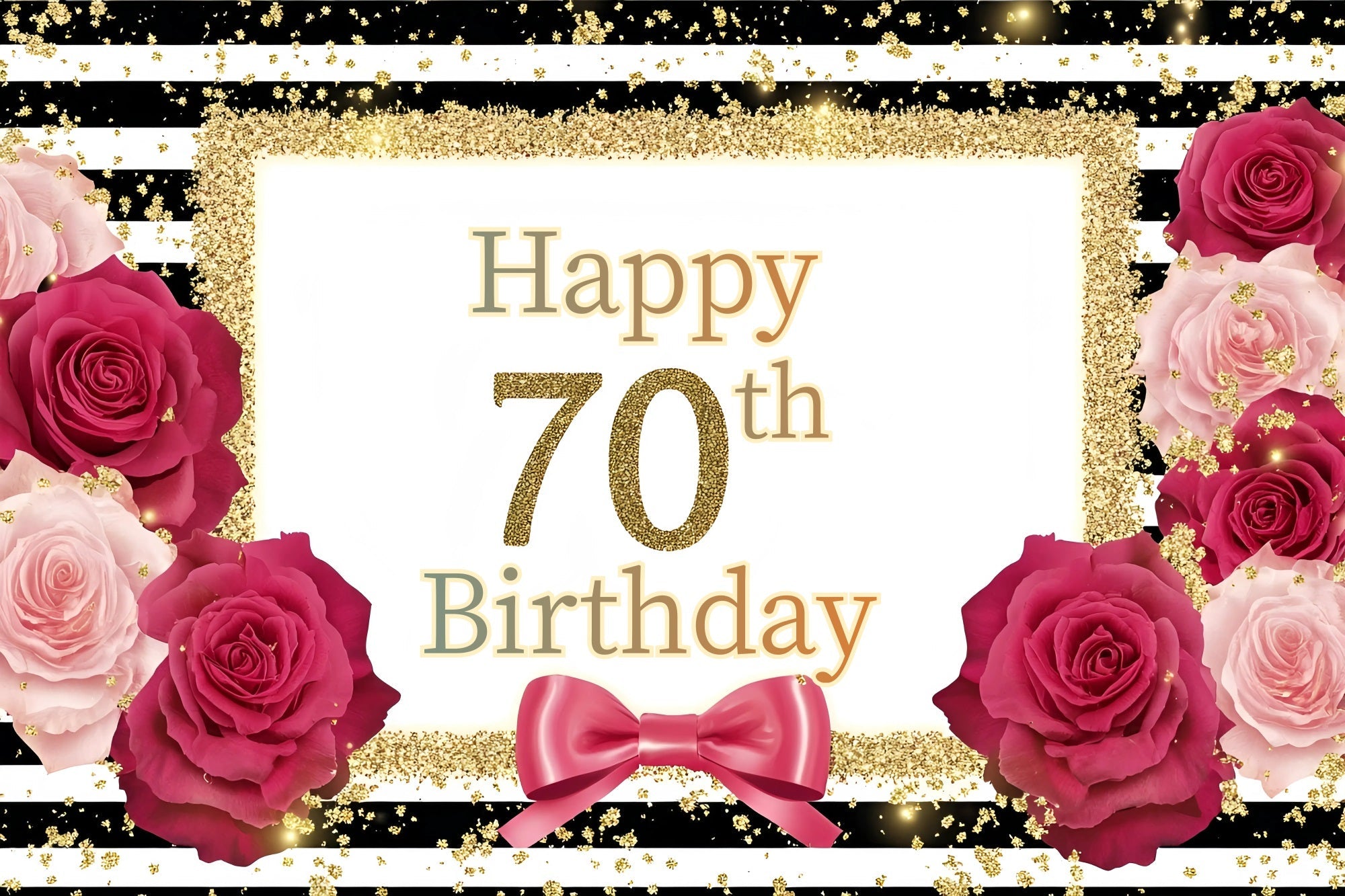 Birthday Backdrops Floral Sparkle Striped Frame Personalized Backdrop UK GQ4-2