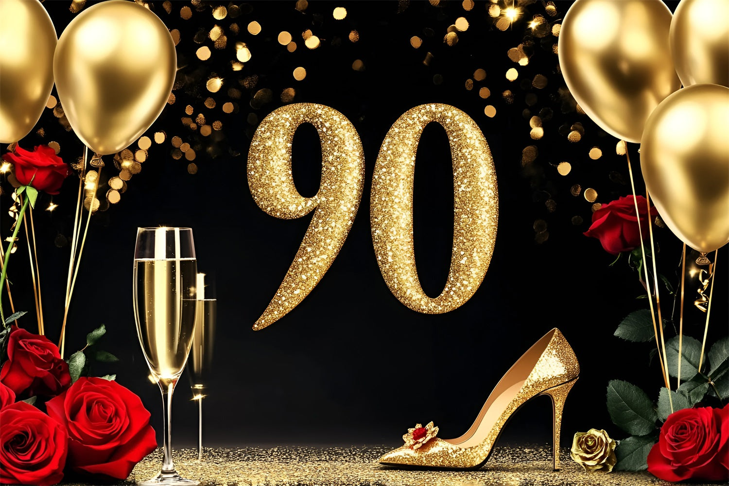 Birthday Backdrops 90th Champagne Rose Personalized Backdrop UK GQ4-217