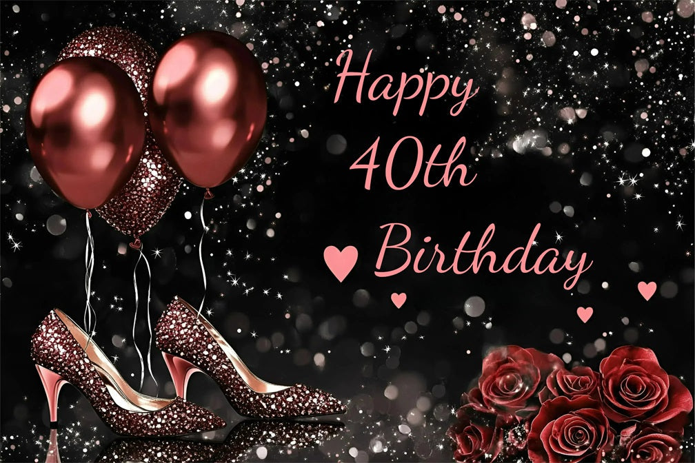 40th Birthday Backdrop Rose Balloons High Heel Custom Backdrop UK GQ4-218